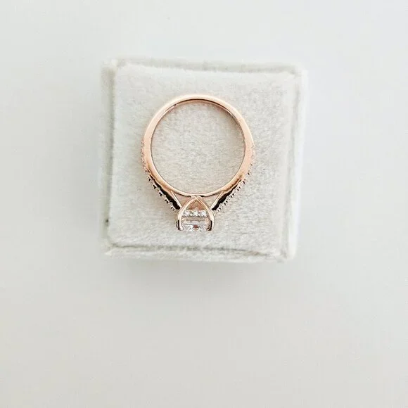 2 CT Emerald Cut Moissanite Ring, S925 Gold Plated, Size 6, Pavé, Hidden Halo - Picture 3 of 4